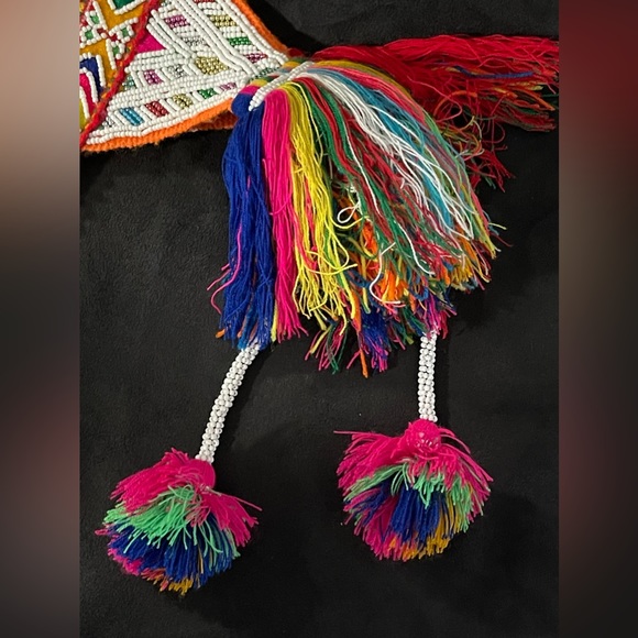 Unisex Beaded Shaman Ch'ullo Peruvian Winter Hat with Colorful Pom Poms Tassels - Picture 6 of 8